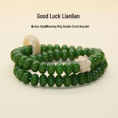 Pulsera budista de doble hebra con cuentas de ábaco Bodhi verde para hombres y mujeres - Rosario Wenwan
