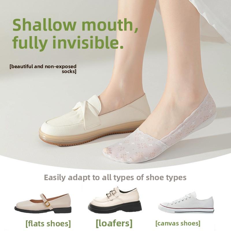 5 Paar Damen Sommer Dünne Feuchtigkeitstransport Schweiß Atmungsaktiv Baumwollsohle Rutschfeste Bootssocken