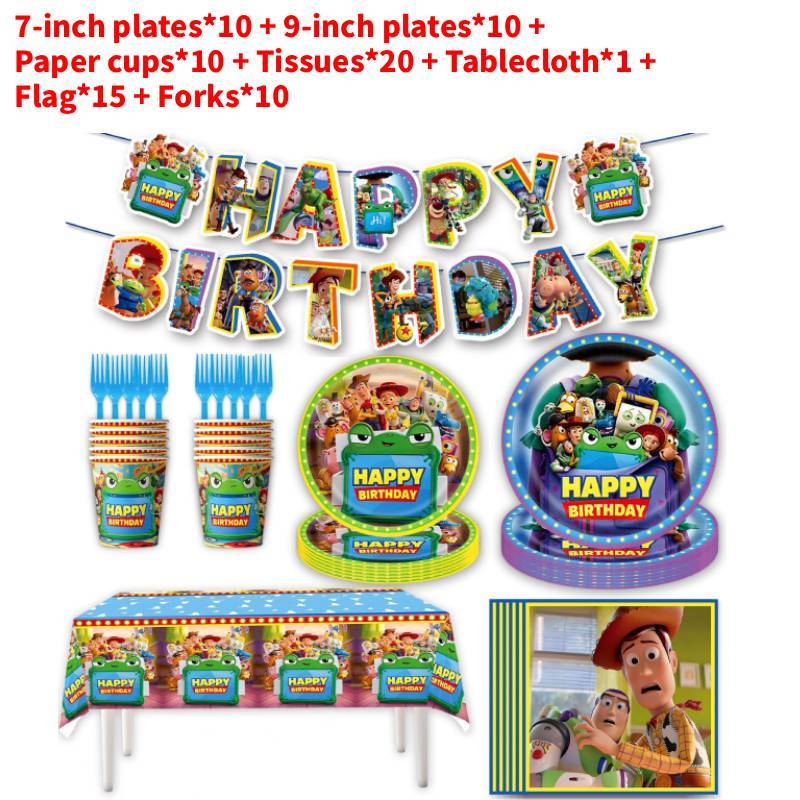 Conjunto de Artigos de Festa Toy Story Com Pratos de Papel e Faixa Para Celebração de Aniversário de Crianças