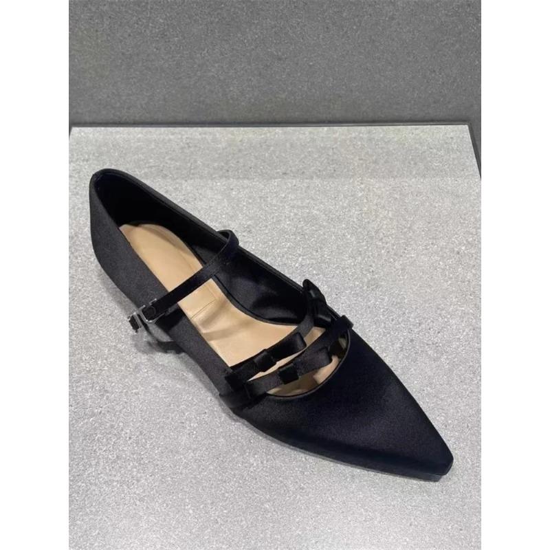 Fashion Gentle Unique Design Satin Mary Jane Flat oes Spring 2025 Pointed Toe  Knot Women's Faion Low Heel Slip-On oes
