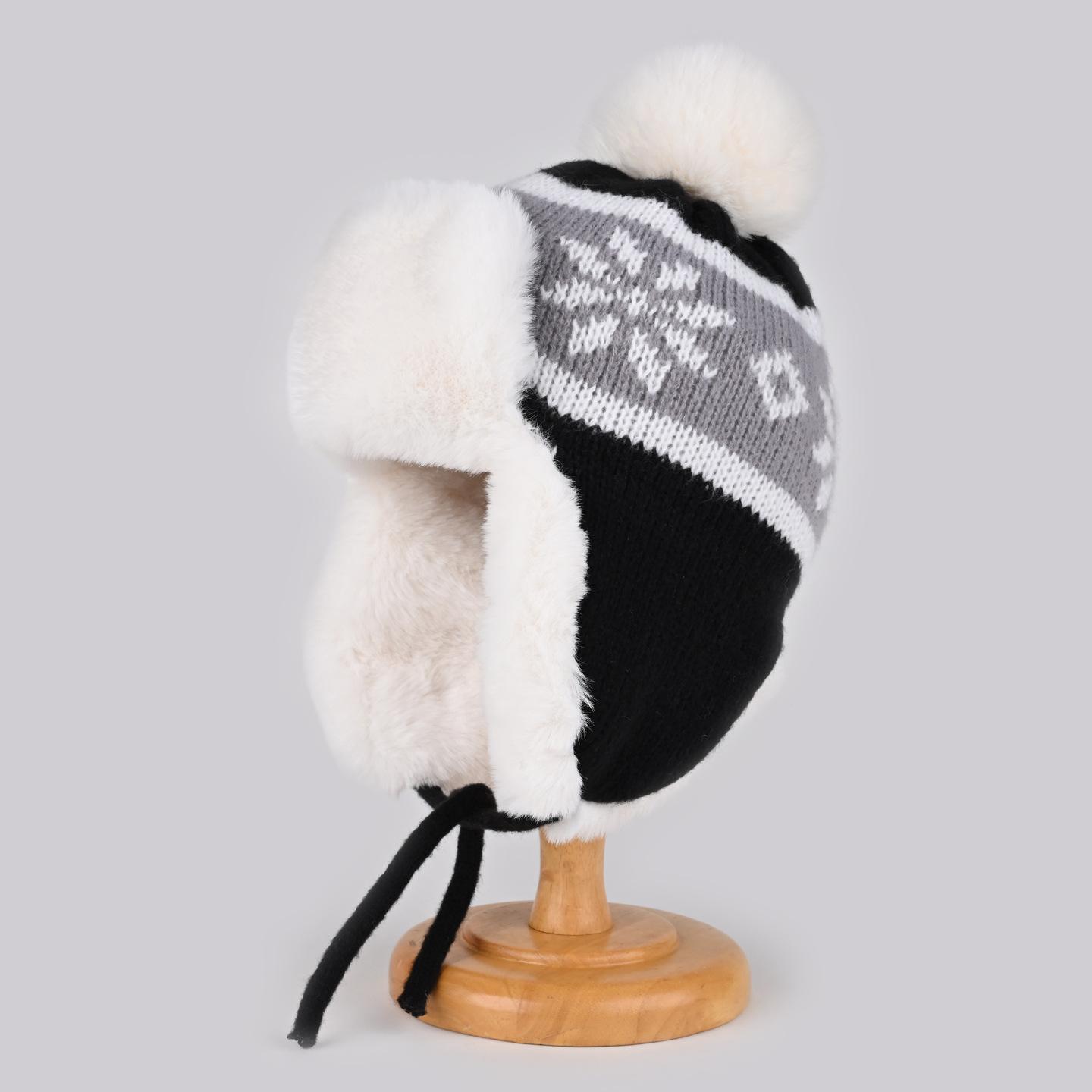 

Fair Island plush knitted hat women s autumn and winter warm ear protection hat cute thickened cold wool hat one size fits all чёрный