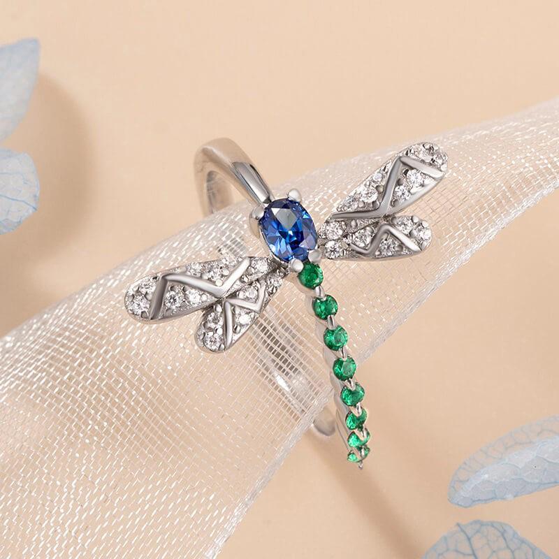 Huitan Chic Dragonfly Rings for Women Blue Green CZ Daily Wear Statement Girls Ring Birthday Gift Dance Party New Trendy Jewelry