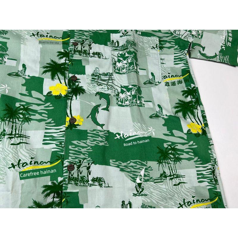 Men's Summer Pure Cotton Loose Large Size Shirt Hainan Seaside Vacation Retro Casual Couple Printed Short-Sleeved Shirt