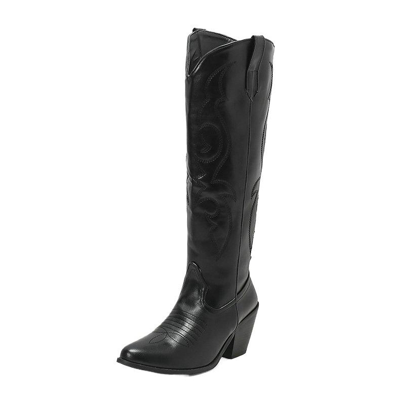 Women's Western Cowboy Boots Embroidered Tall Cowboy Boots, Vintage Thick Heel Side Zipper Township