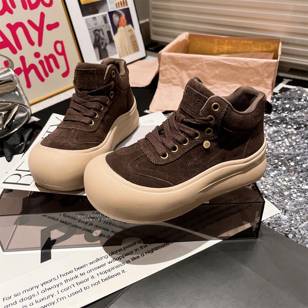 [Fanfna] velvet high-top shoes for women's comfort and leisure 2025 autumn new thick-soled heightening fashionable versatile board shoes