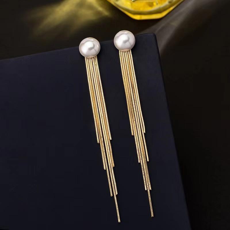 S925 Silver Pearl Tassel Earrings: European-American Design, Versatile Fashion Accessories золотой