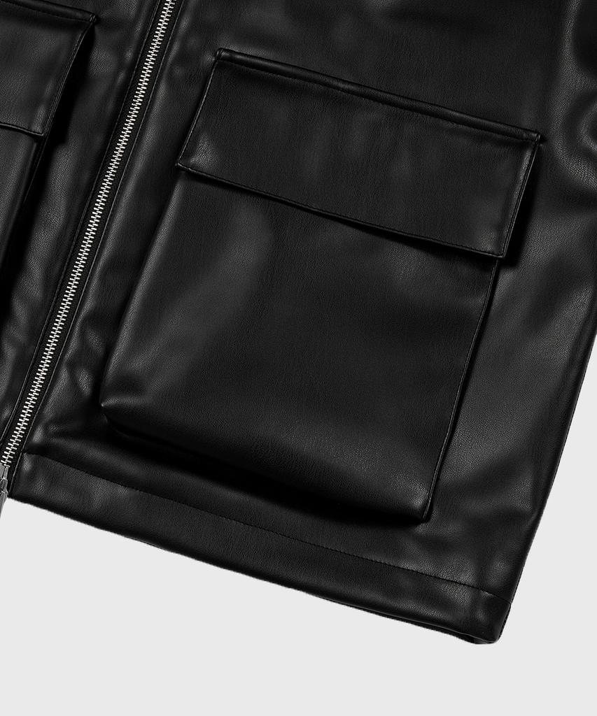 Lemain Second Vegan Leather Oversized Blouson Jacket [Black]