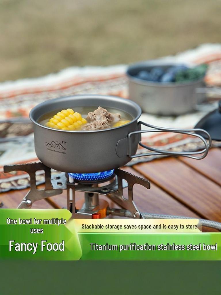 Japanese Style Titanium Camping Pot: Portable, Folding, Multi-functional Outdoor Cookware for Soup and Wild Cooking.