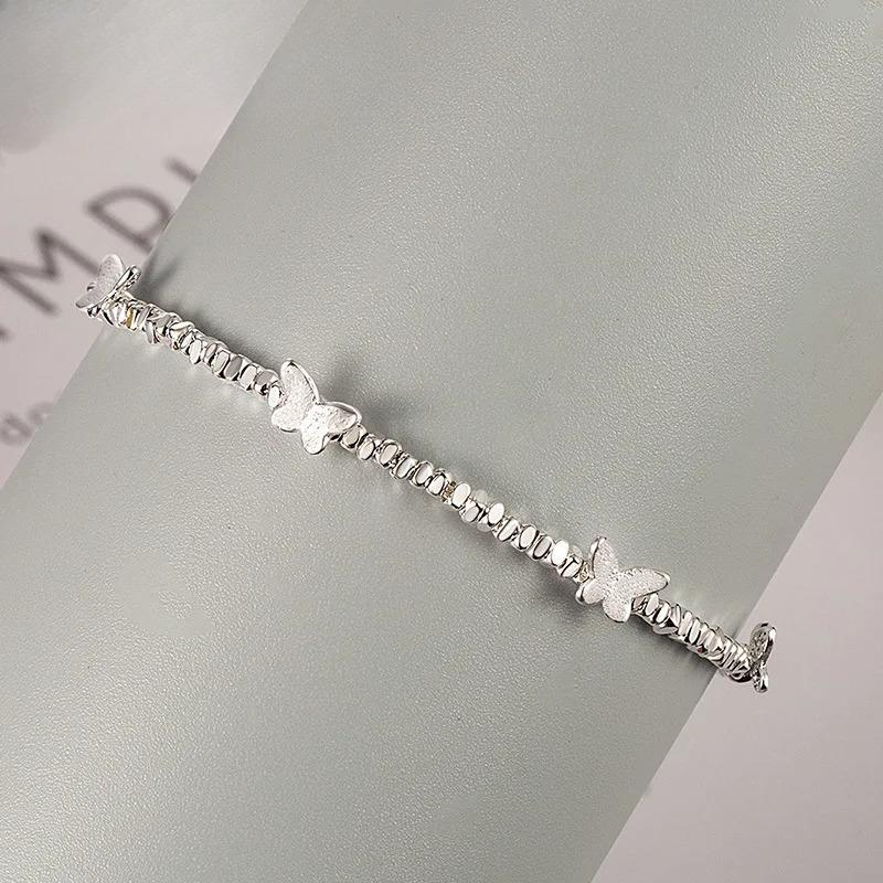 Sterling Silver Beaded Butterfly Bracelet Chains for Women Girls Fashion Jewelry
