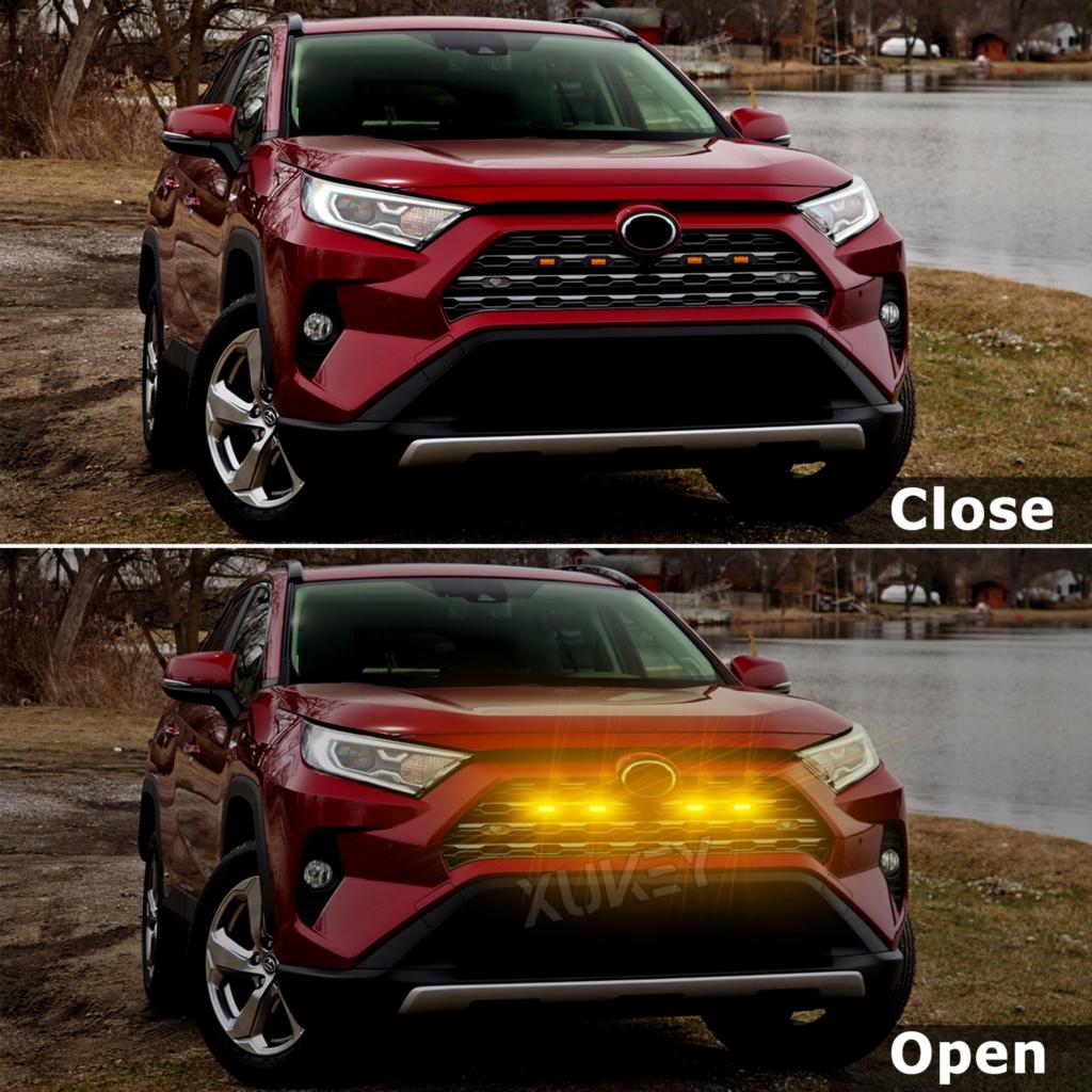 4x 12V Amber Front Grille Lamp Orange LED Light with Wiring Harness Kit For Toyota RAV4 XA50 2019 2020 2021 2022 2023 Hybrid XLE