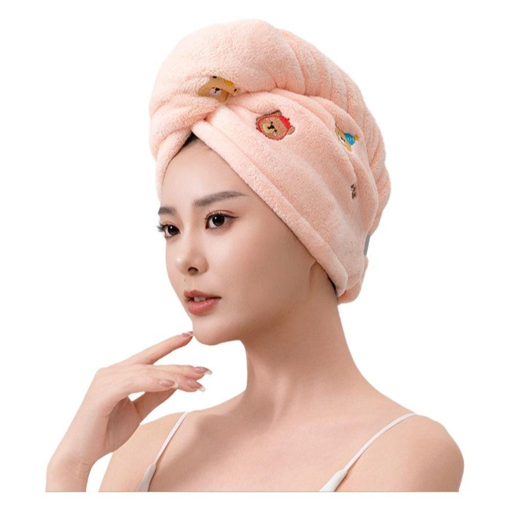 Bear Embroidered Head Wrap Thickened Quick Drying Hoodie Comfortable Bath Hat  Swimming