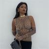 Tooxika Women's Round Neck Pullover Mesh Letter Print Sexy See-through T-shirt