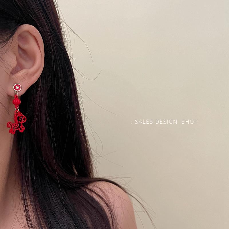 New Year Asymmetrical Red Festive Earrings: Versatile, Fashionable, and Celebratory