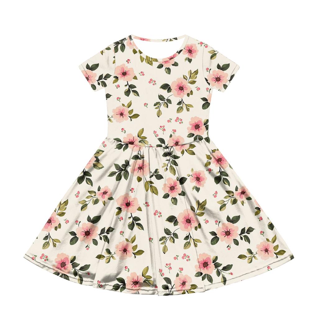 Girl Summer Dress Color & Print Short Sleeve Dress With Pocket Casual Dress Shorts Sleeve Party Dress Easter Day