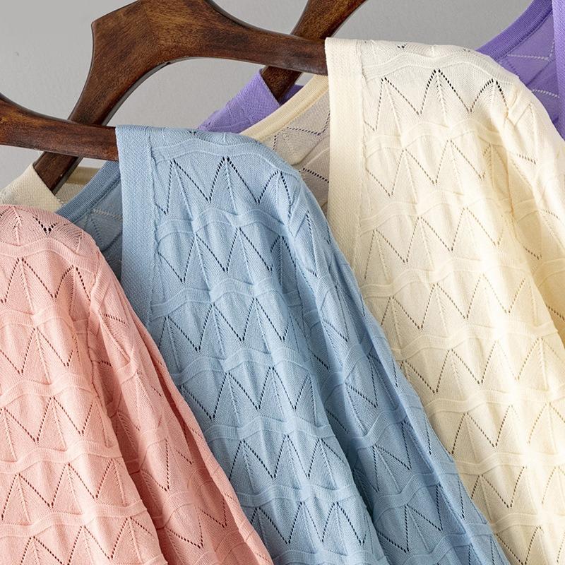 Cardigan de damă cu mânecă lungă din viscoză, culoare uni, cu nasturi, cu decolteu în V, pulover, cu scobitură, Topuri, subțire, din mătase de gheață, bluze din șifon, cămăși, tricot respirabil