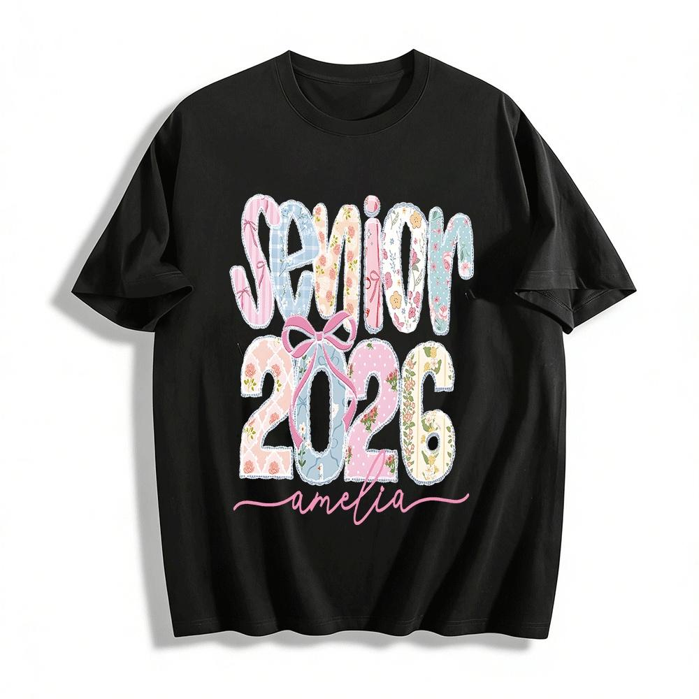 Floral Patchwork Senior 2026 Amelia Custom Graduation Top Pure cotton T-shirt XXS