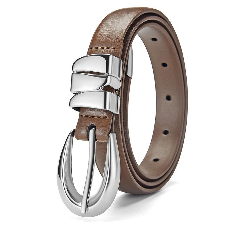 Retro Semicircle Metal-Tipped Leather Waist Belt for Women - Versatile Decorative Cincher for Pants & Skirts