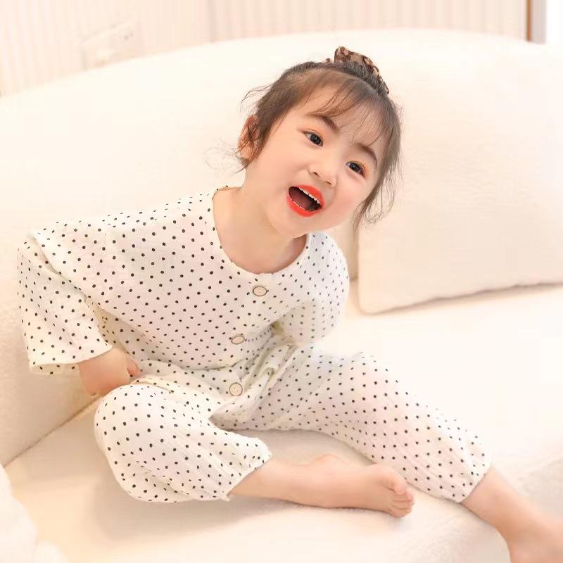 Kids' Pure Cotton Cartoon Pajama Set - Nine-Sleeve Homewear for Boys & Girls