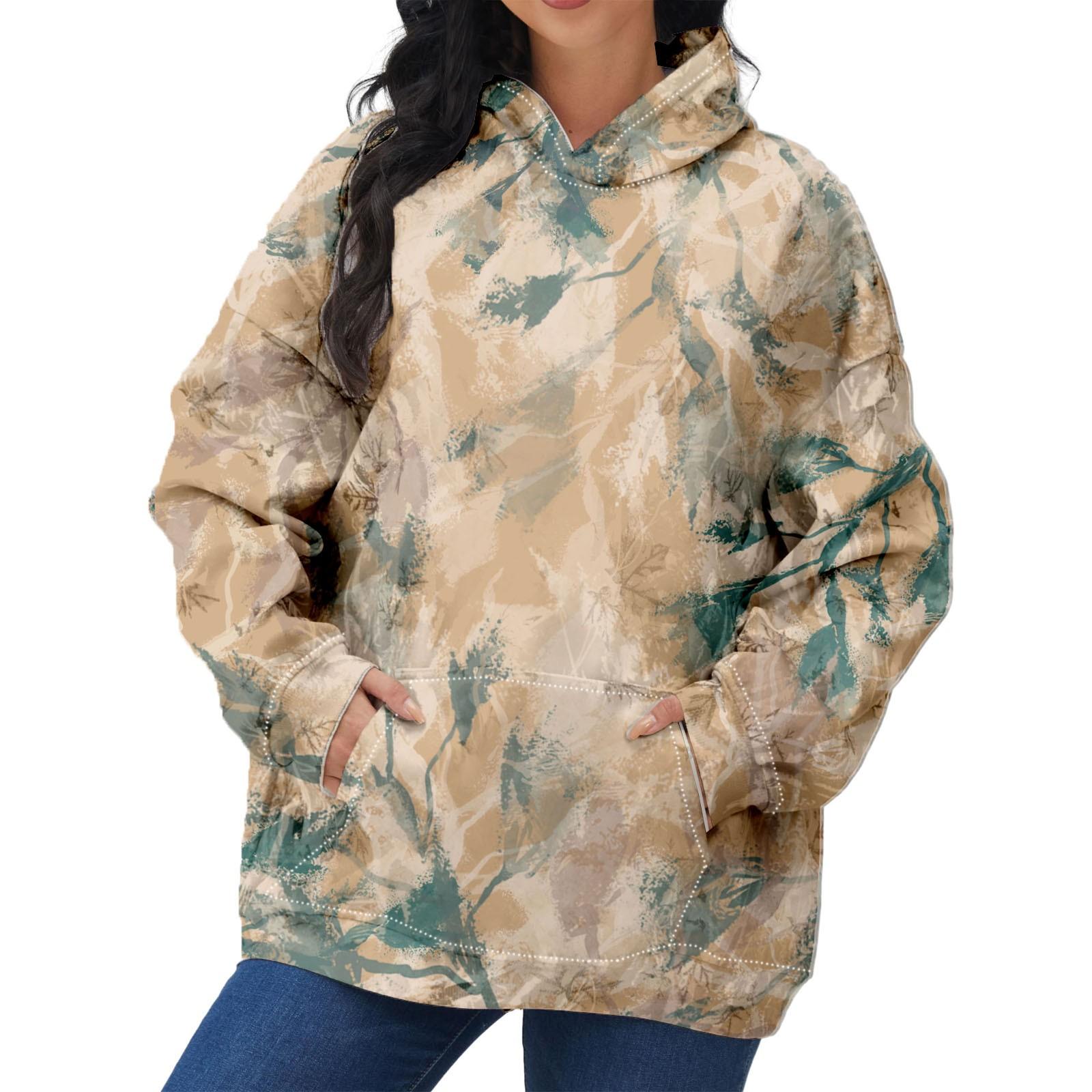 

Женская модная толстовка с капюшоном и длинным рукавом с принтом листьев регби XXXL зелёный