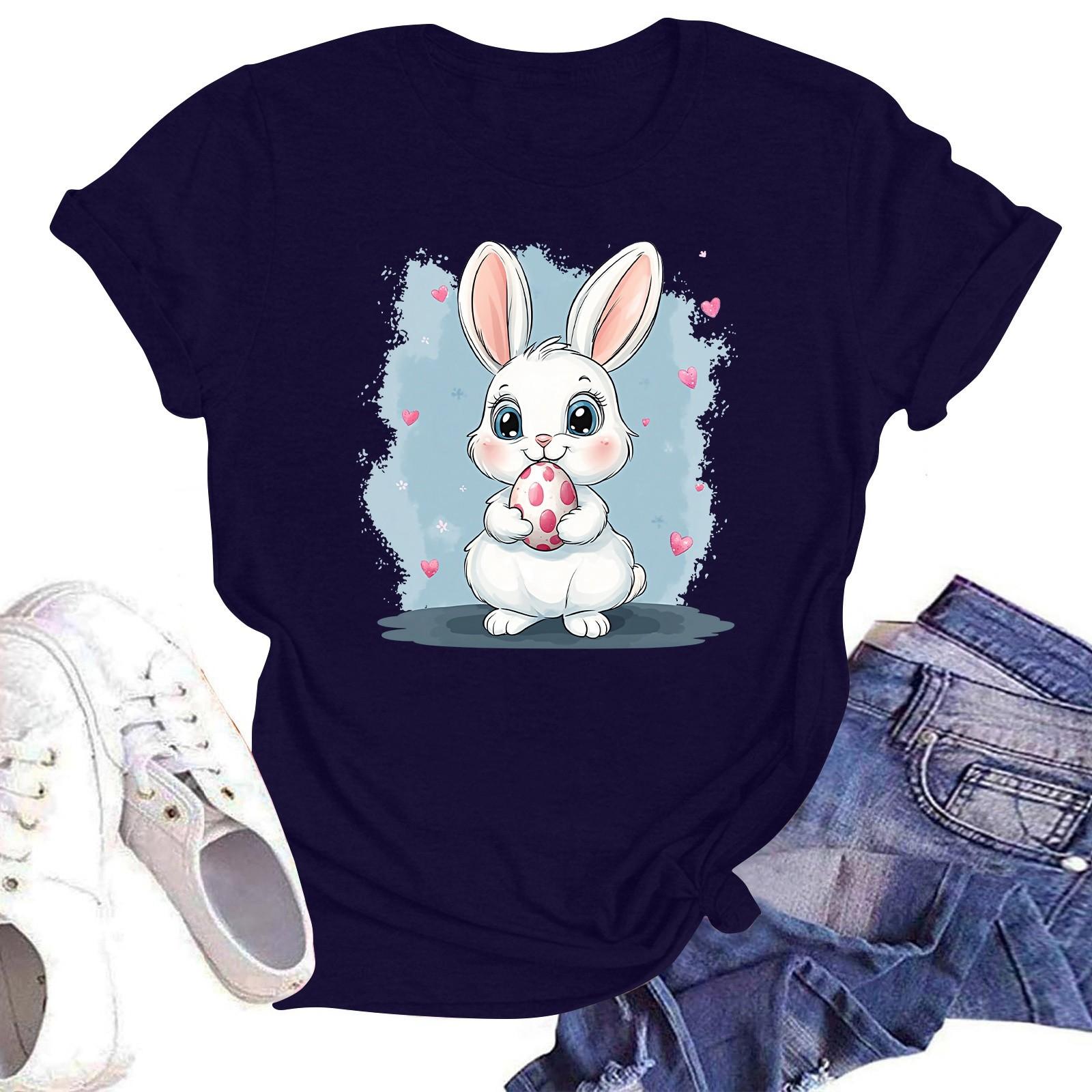 

Счастливой Пасхи женская мода принтованный круглый вырез короткий рукав футболка пуловер топ XL тёмно-синий