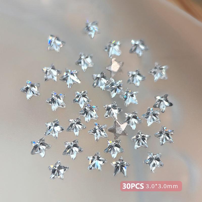 

1 Box 30 Pcs Sparkling Pentagram Zircon Nail Charms Cute Minimalist Flatback Rhinestones 3Mm Multi-Color Mini Star Gems Nail Parts A5