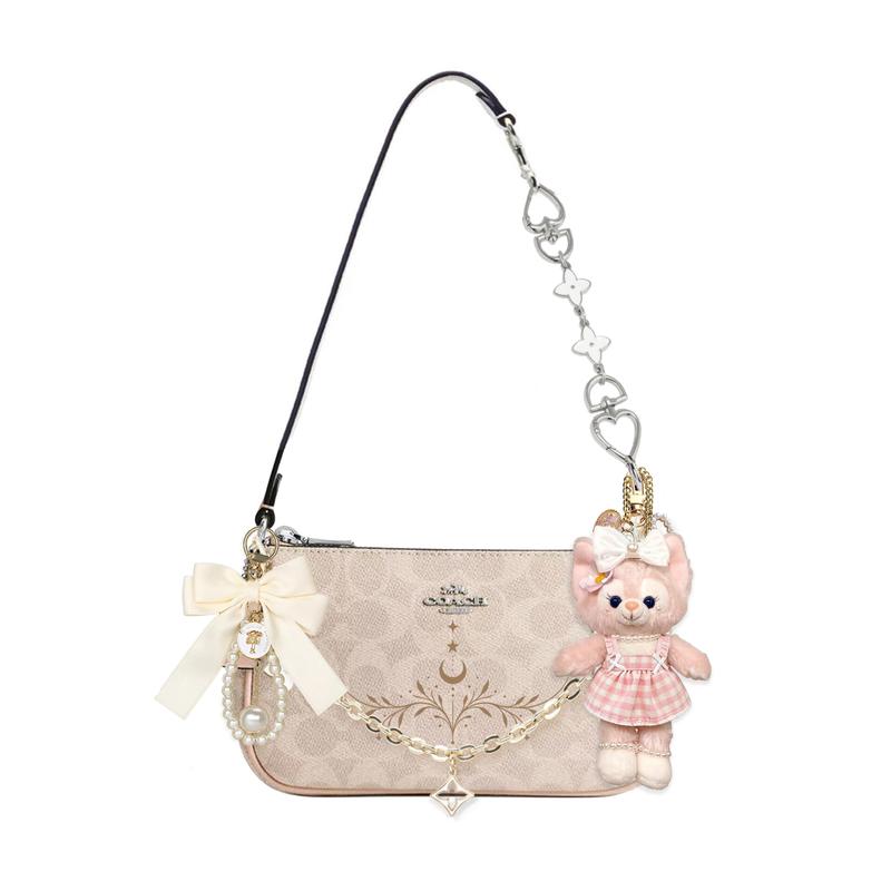 

COACH shoulder bag [Customized bag] Nolita 19 micro-label logo zipper closure, extension chain, printing, scarf, bow, doll Clear Eyes Basic Style коричневий
