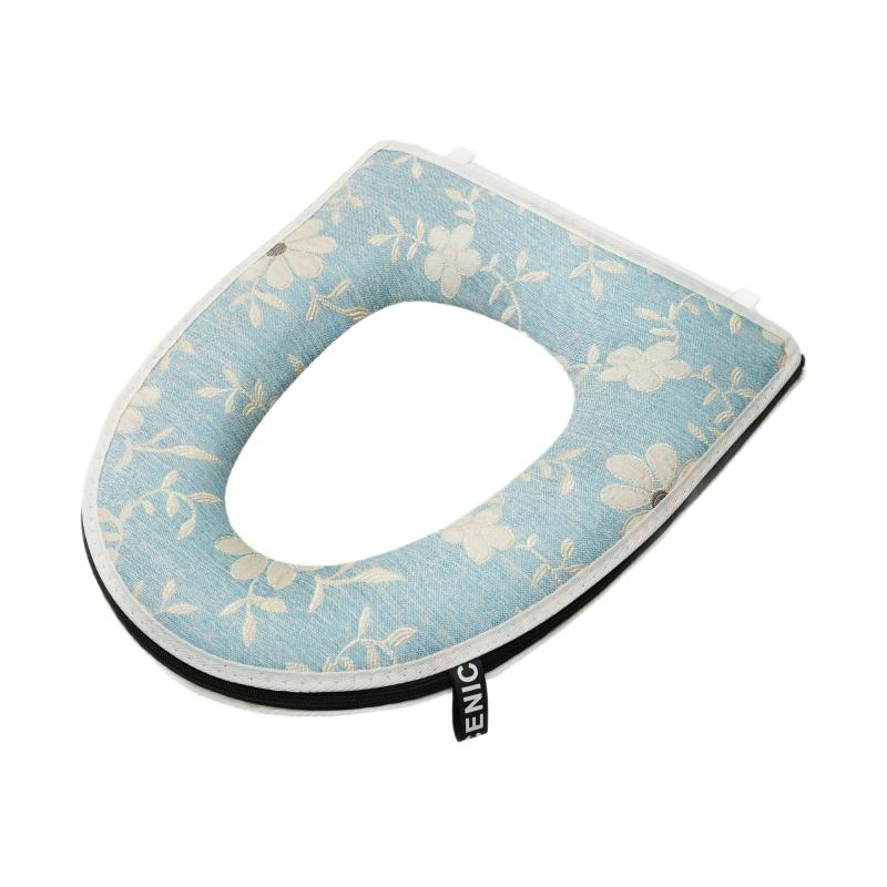 Breathable Cotton-linen Toilet Seat Cover with Handle and Zipper, Washable, Suitable for All Seasons, Soft and Skin-friendly