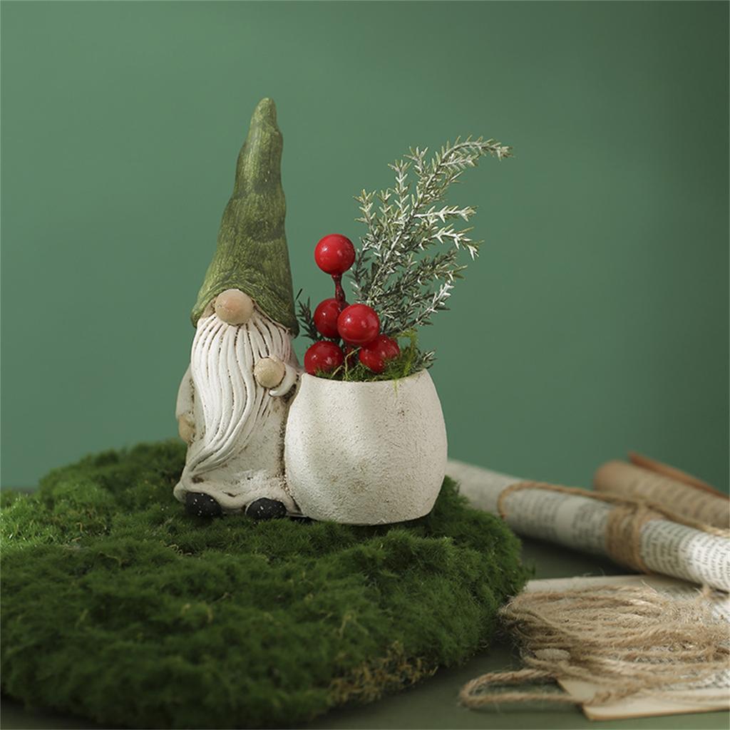 Christmas Gift, Flowerpot Ornament, Multi Ribbon Hat, Christmas Cartoon, Faceless Elderly Person, Simulated Potted Plant