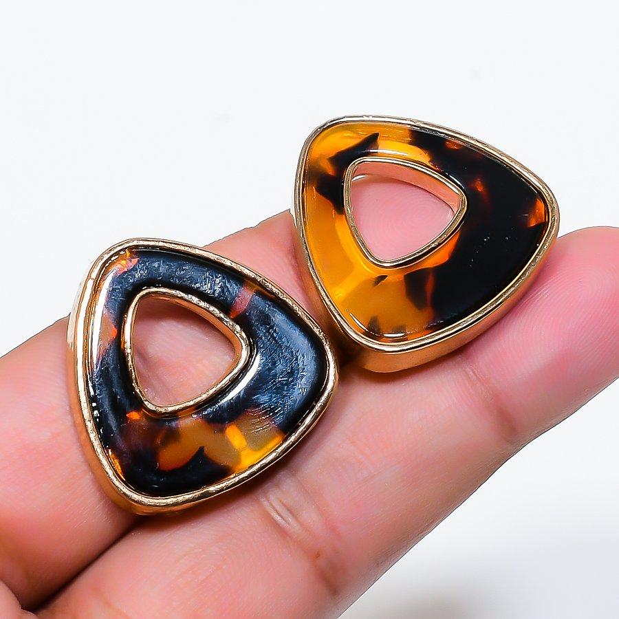 Natural Montana Agate Gemstone Brass Jewelry Earring 1.02 RE-257