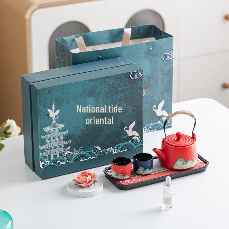 Hand-Painted Chinese Stainless Steel Tea Set Gift Box