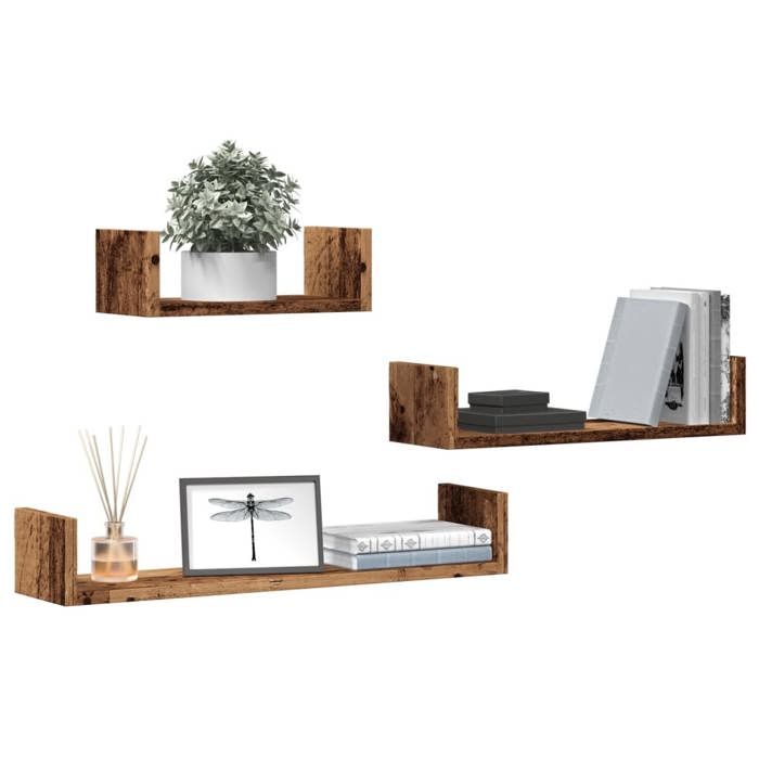 VidaXL Wall Shelves 3 Pcs Old Wood Engineered Wood, Wall-mounted Floating Shelf, Laundry Shelf, CD Shelf 855792