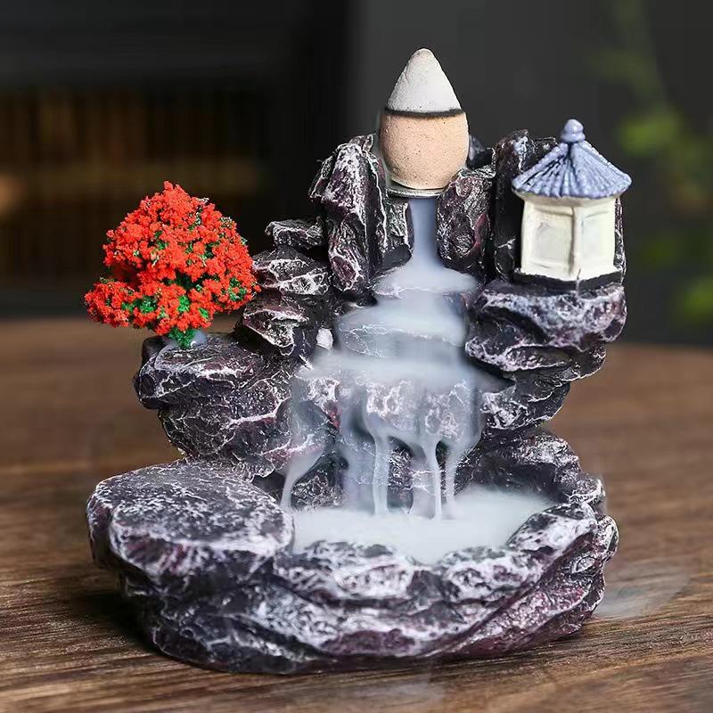 Creative Resin Backflow Incense Burner - Mountain Stream Design, for Sandalwood and Agarwood, Indoor Home Décor
