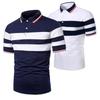 Men Short Sleeve Striped Polo Shirt Casual Slim Fit Collar Business Tops