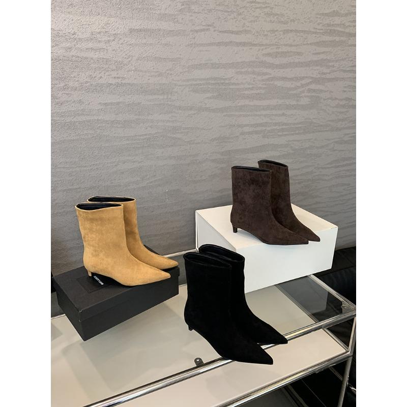 Women's Fashion Pointed Toe Ankle Boots Retro Concise Thin Heels Low Heels Flock  Short Boots Solid Color Size 35-42 Women Shoes
