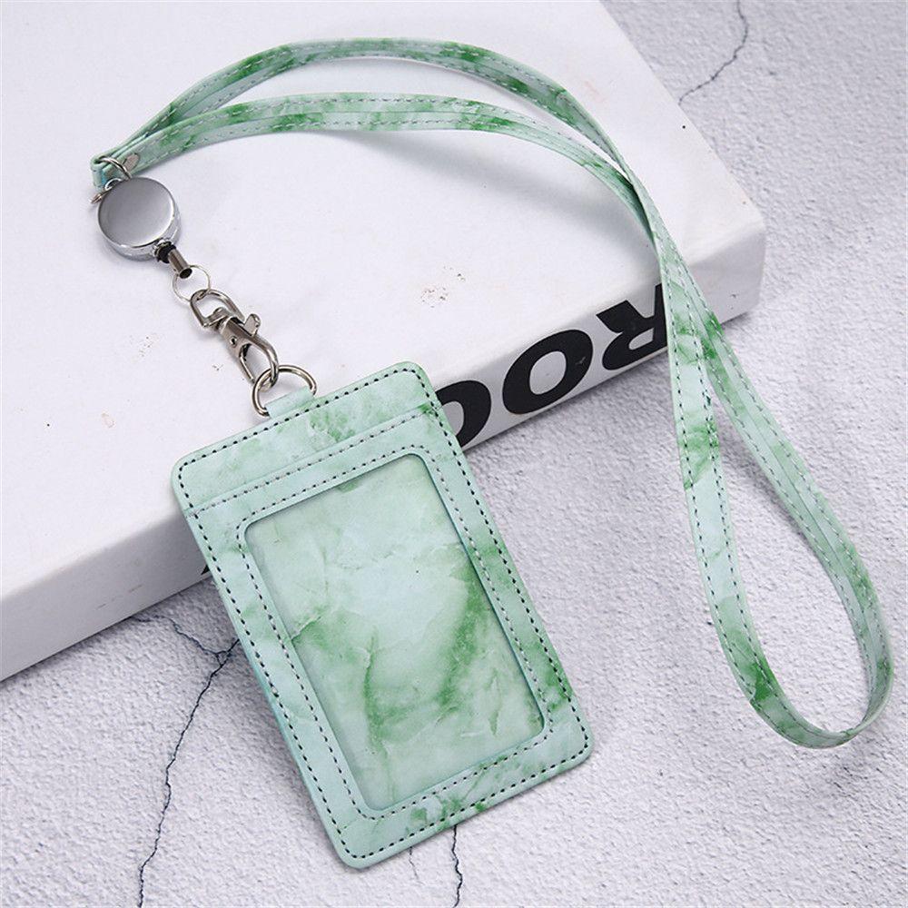 Lanyard Strap Marble Pattern PU Leather ID Cards Wallet Case Neck Lanyard Badge Holder Card Holder