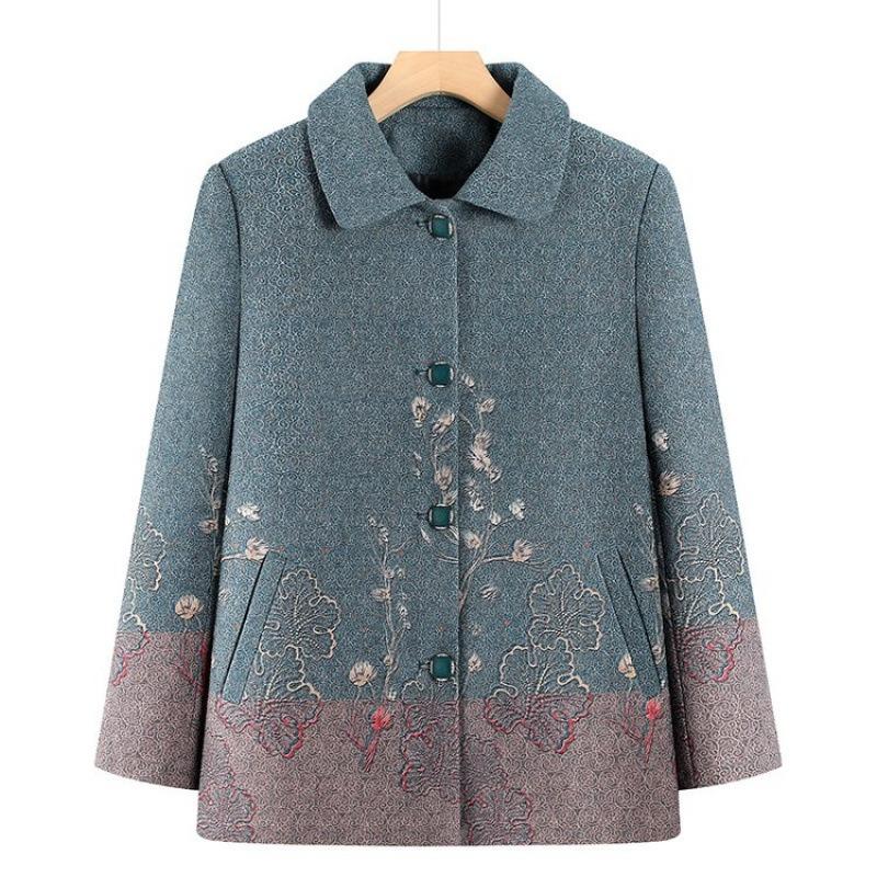 Autumn clothes in the coat for the elderly and women, new spring and autumn woolen tops, old lady clothes