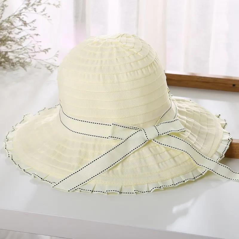 Women's Summer Sun Hat with Bow Folding Large Cornice Hat Sun Protection Hat