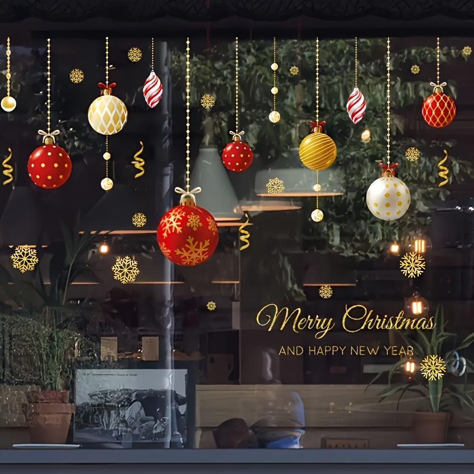 Christmas Ball Pattern Window Stickers, Removable Waterproof PVC Holiday Decals for Home Store Living Room Bar Door Decoration