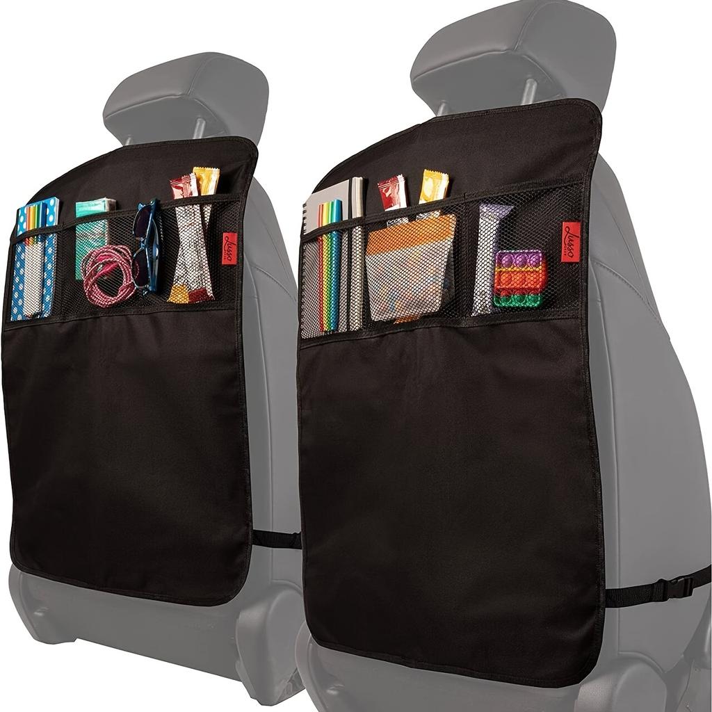 2Pcs Back Seat Cover for Kids + 3 Pocket Storage Organizer, Waterproof Kick Mats Backseat Protector, Car Seat Back Protectors