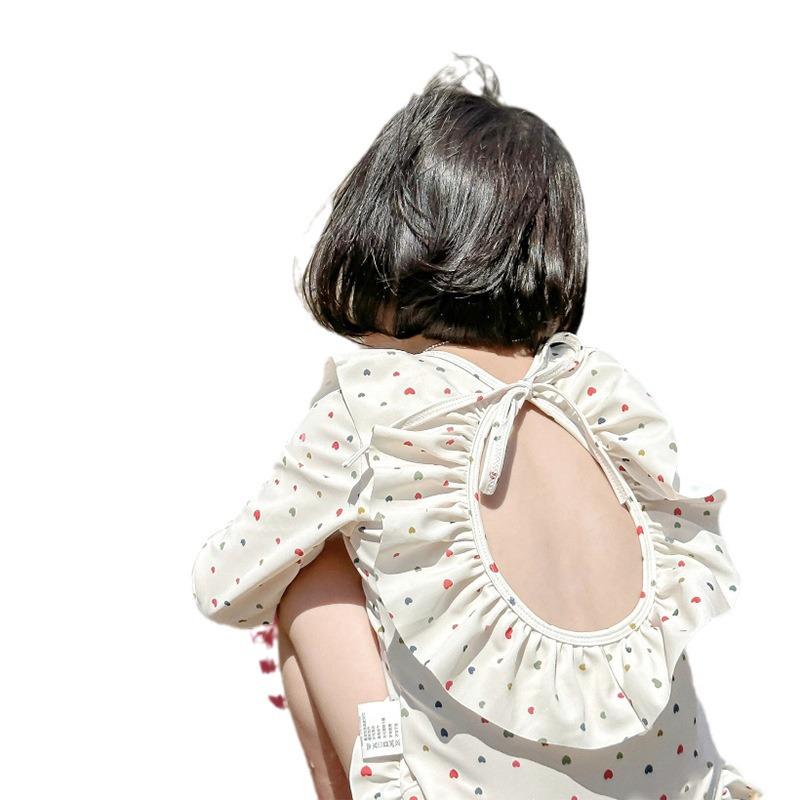 Fashionable Korean Style Girls' Long Sleeve Backless One-Piece Swimsuit for Summer