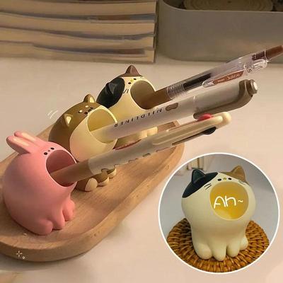 Harz Katze mit großem Maul Stifthalter Cartoon Niedlich Mini Hunde Puppe Büroklammer Aufbewahrung Büro Zimmer Schreibtisch Organizer Dekorative Ornamente