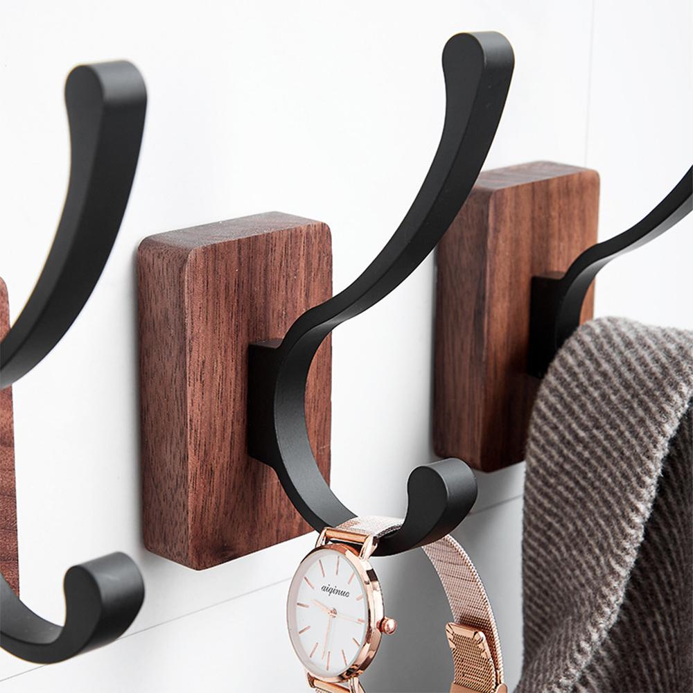 New Simple Solid Wood Hook Walnut Hanging Hanger Bathroom Wall Hook Bedroom Coat Storage Rack Home Towel Key Decoration Hook