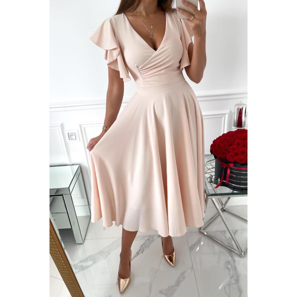 2023 European & American V-Neck Ruffle Sleeve Casual Party Dress