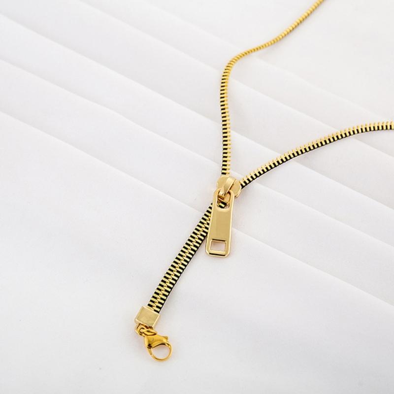 Punk Gold Color Alloy Metal Zipper Choker Necklace for Women Trend Thick Clavicle Chain Collar Vintage Necklaces