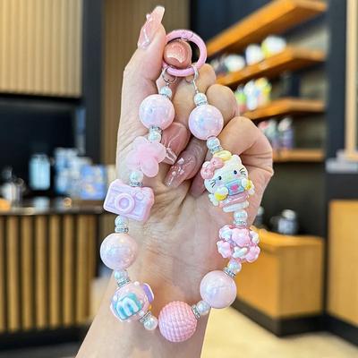 Sanrio Hello Kitty Kuromi Melody Cinnamorol Řetízek na telefon Klíčenka Přívěsek na tašku Přívěsky Dekorace na batoh Dárky ručně kreslený korálek