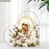 Christmas Religious Gift, Nativity Flower of The Virgin Mary Pattern Heart Acrylic Plaque Sign, Home Office Decoration, Birthday Gift, Nurseries, Hom