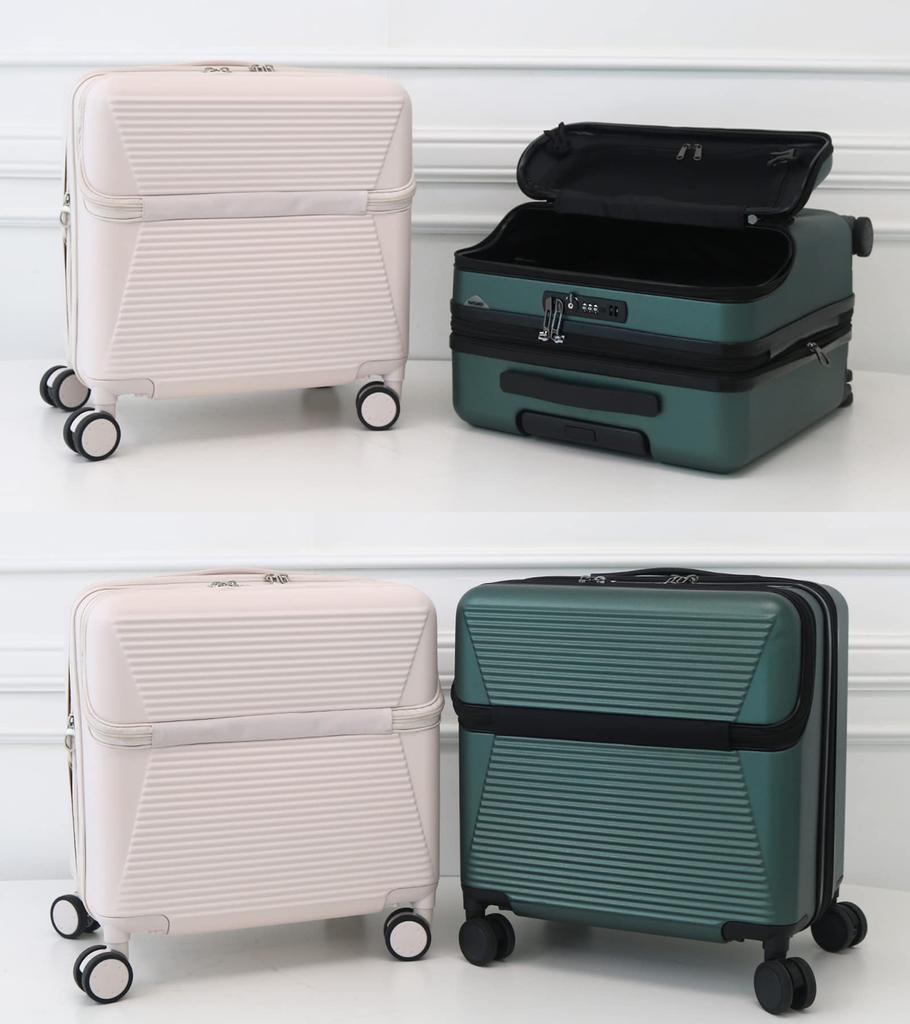 H Suitcase Carry Bag XS Size 35L Front Opening Pocket Removable Casters Carry Case Zippered Quiet Impact Resistant Polycarbonate Durable Travel