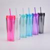18oz Double-layer Plastic Straw Water Cup, Transparent Portable Sports Water Cup with Straw