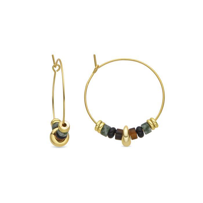 Boucles d'oreilles - Darkba - Argent 925 - Oeil de Tigre - Or Jaune 18k - 27mm