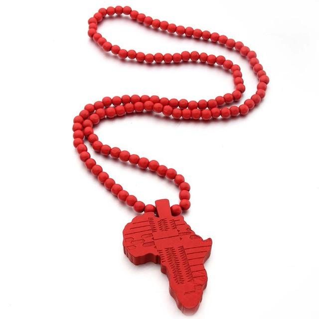 Arrival Africa Map Necklace For Men And Women Wooden Pendant Bead String Necklace Hip Hop Jewelry